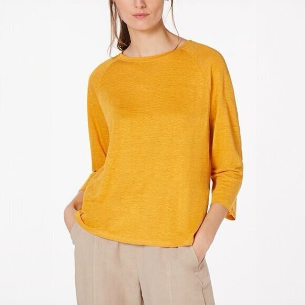 Eileen Fisher Linen Raglan T-Shirt in Mango